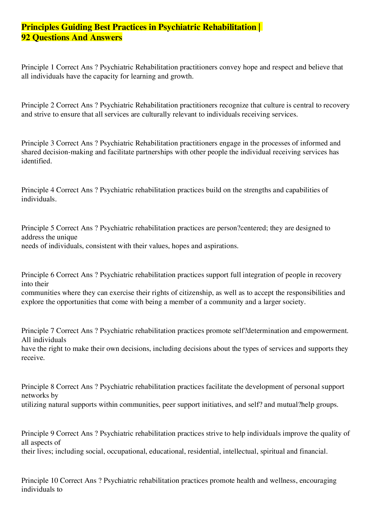Preview image for Principles Guiding Best Practices in Psychiatric Rehabilitation |  92 Questions And Answers